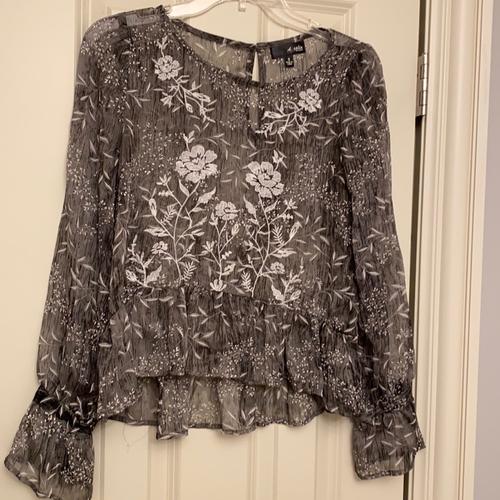 Linen See Through Embroidered Top